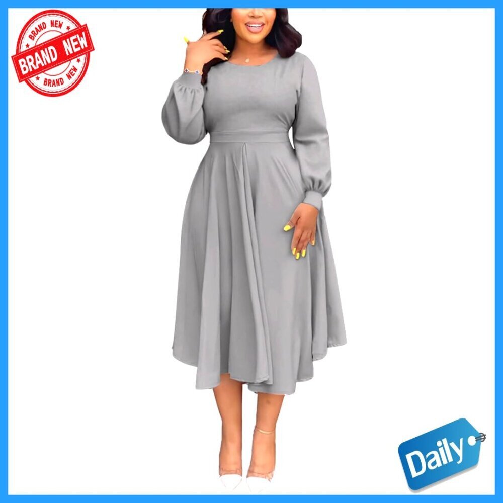 Elegant Maxi Dress Long Puff Sleeves A Line Swing Fit Semi-Formal Casual